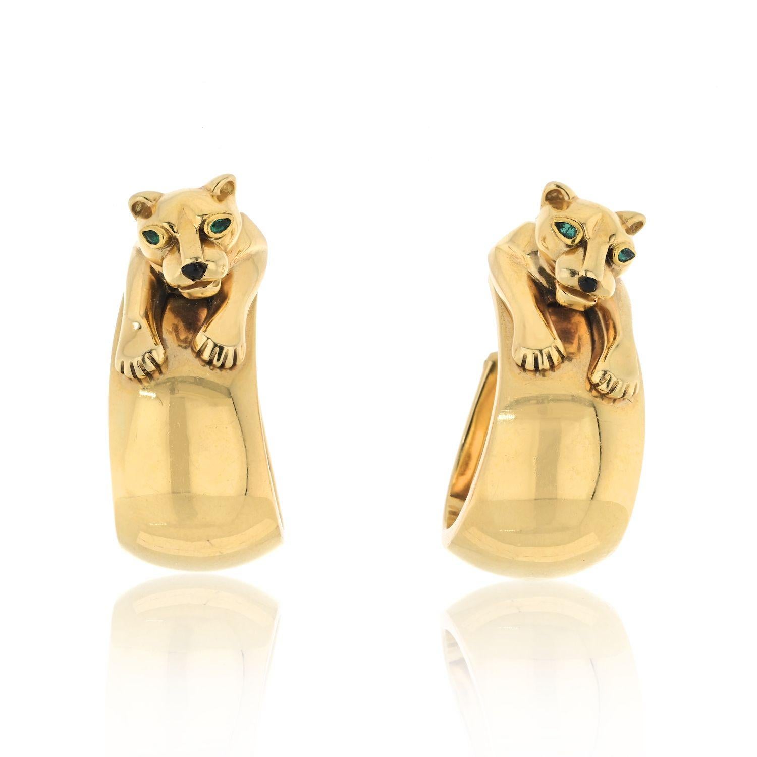 Indulge in opulence with this extraordinary large pair of Cartier Panther Earrings, a masterpiece that embodies the brand's iconic design aesthetic. Crafted as part of the rare and limited signature panther collection, these earrings are a true