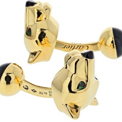 Cartier 18K Yellow Gold Panthere Heads Mens Cuff Links