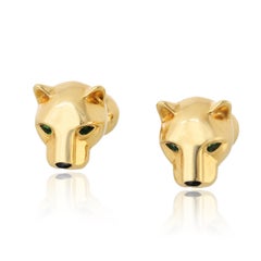 Cartier 18K Yellow Gold Panthere Heads Mens Cuff Links