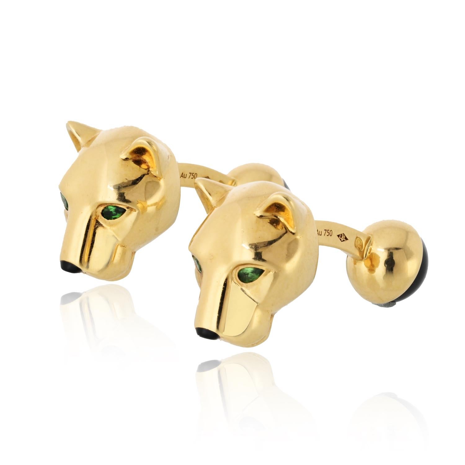 Moderno Cartier, oro giallo 18 carati, testa di pantera, link da polso da uomo in vendita