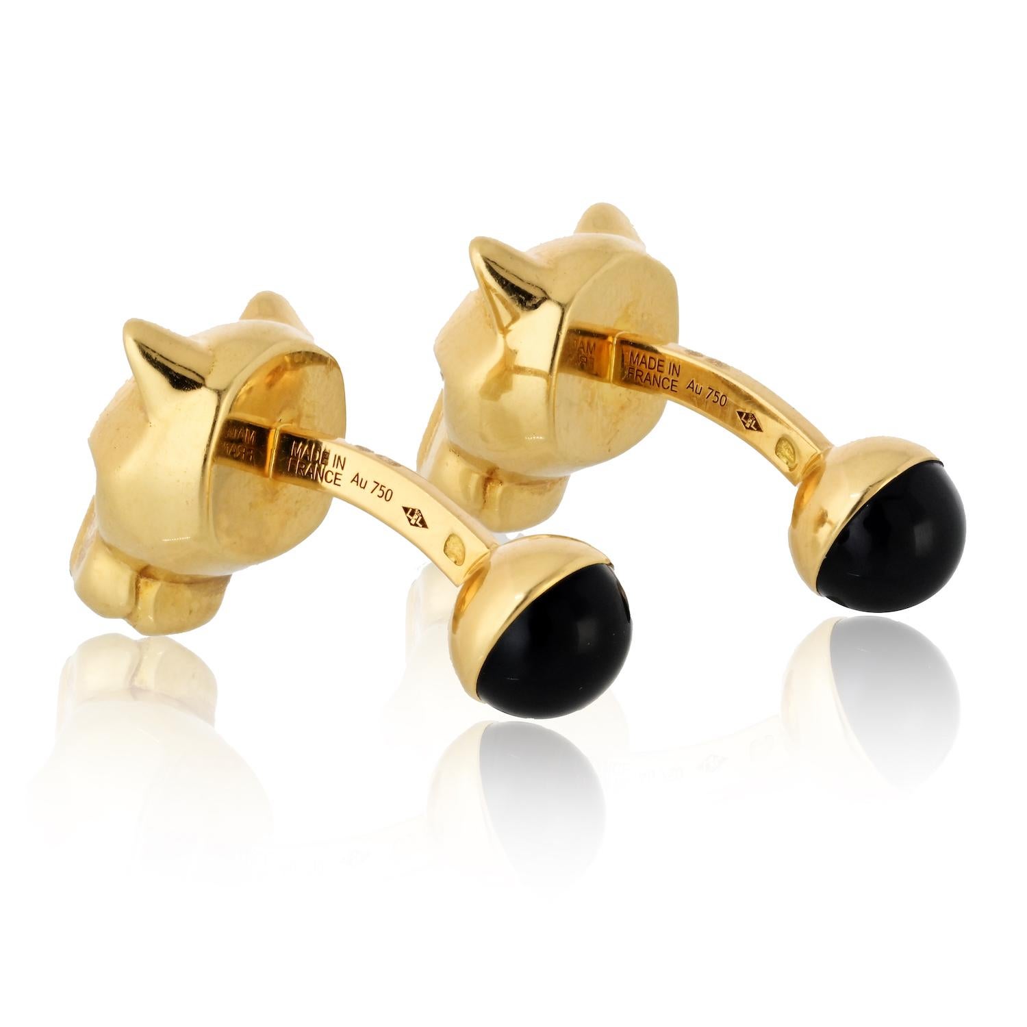 Taglio rotondo Cartier, oro giallo 18 carati, testa di pantera, link da polso da uomo in vendita