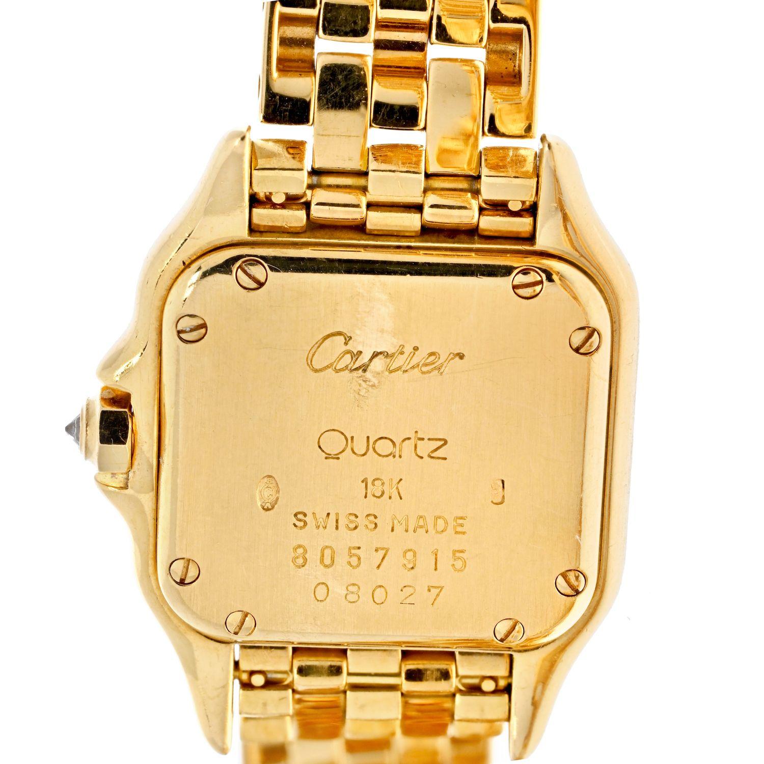 Cartier: 18 Karat Gelbgold Panthere Maillon Damenuhr mit schwarzem Lack und Diamanten im Zustand „Hervorragend“ im Angebot in New York, NY