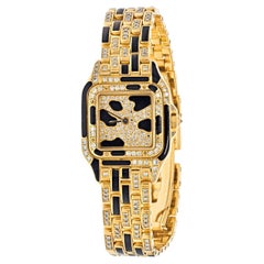 Cartier 18K Yellow Gold Panthere Maillon Black Lacquer Diamond Ladies Watch