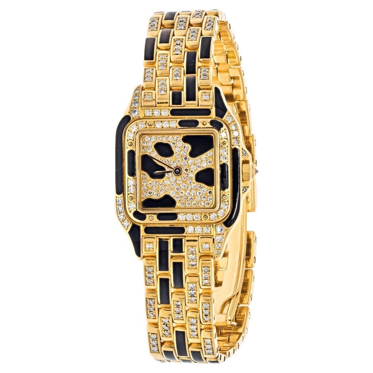 Cartier Montre Panthère Maillon en or jaune 18 carats et laque