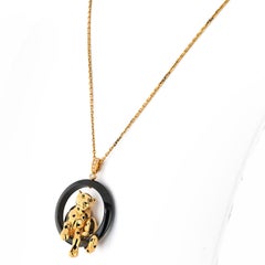 Cartier 18K Yellow Gold Panthere On A Black Ceramic Chain Necklace