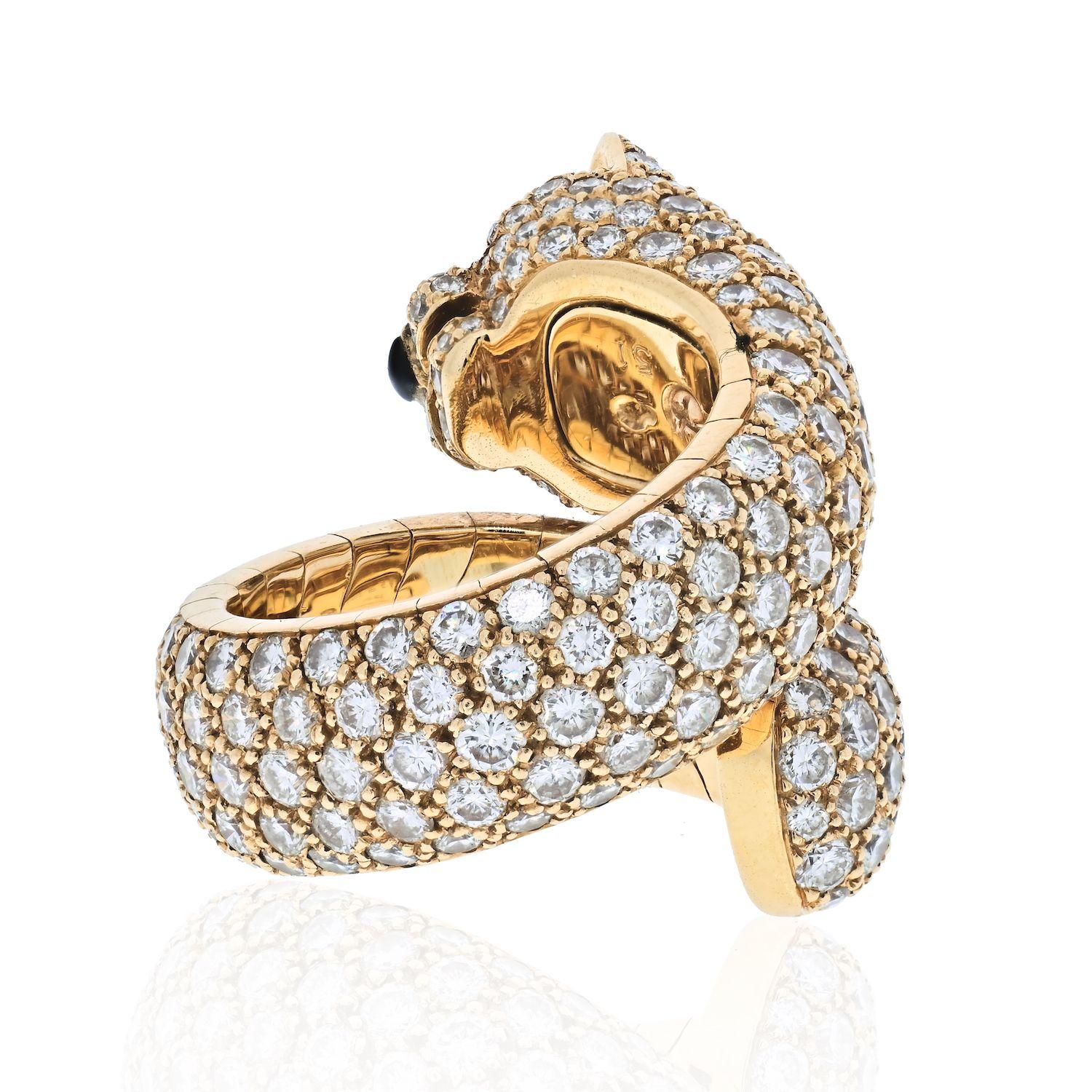 Modern Cartier 18 Karat Yellow Gold Panther Pave Diamond Lakarda Ring
