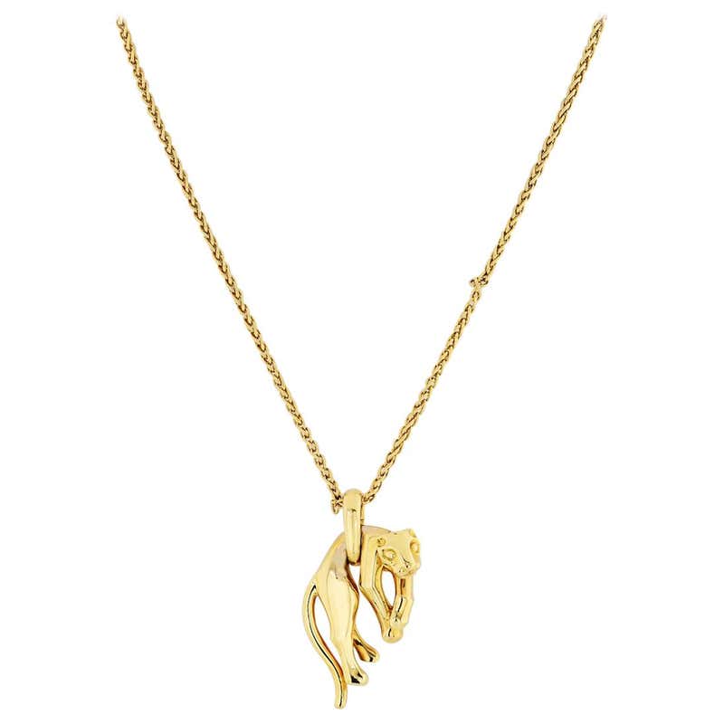 Cartier 18 Karat Yellow Gold Panthère De Pendant on a Silk String ...