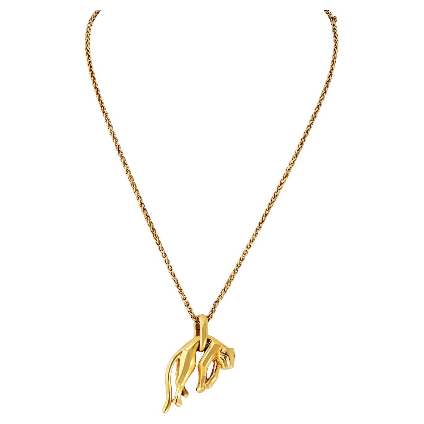 Cartier 18K Yellow Gold Panthère Pendant Chain Necklace en vente
