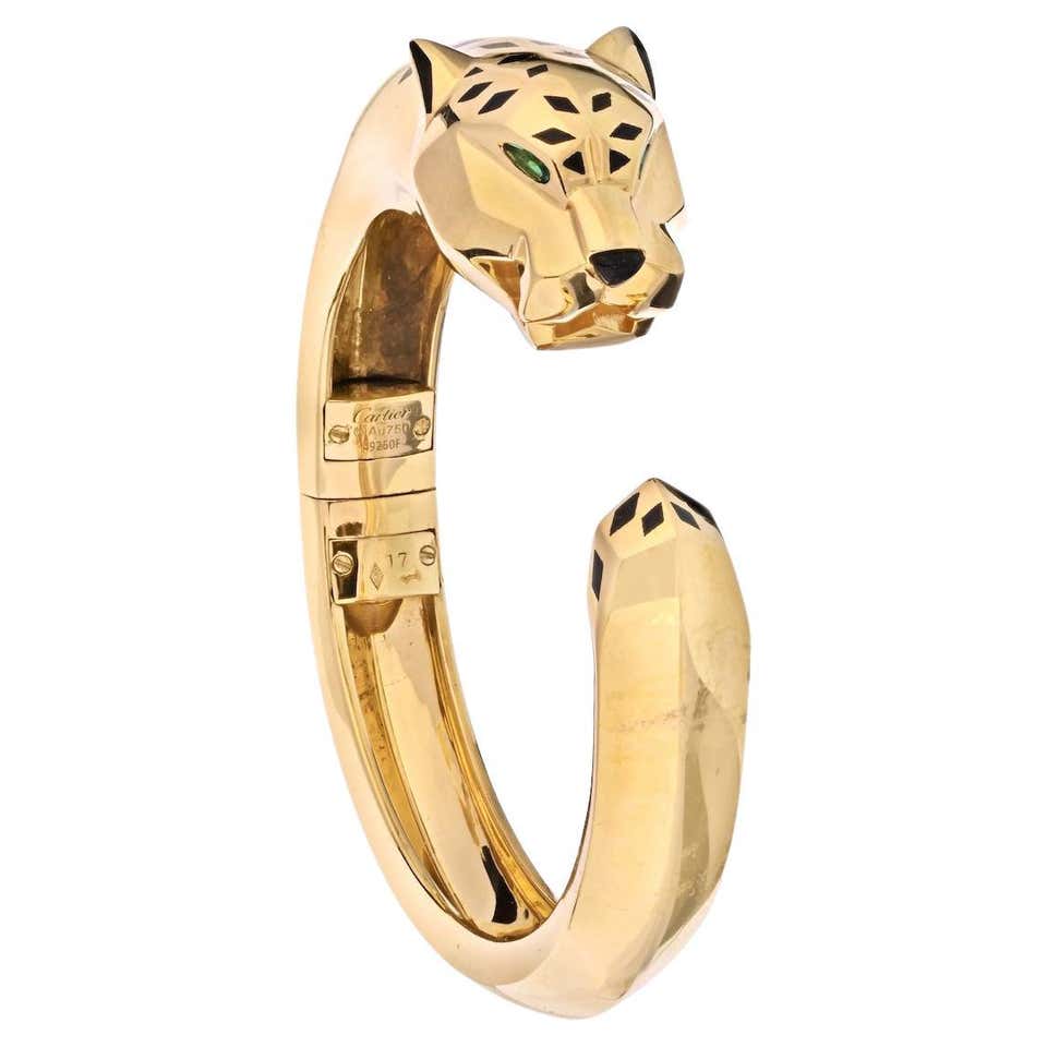 Cartier 18 Karat Yellow Gold Carved Lion Bangle Bracelet For Sale at ...