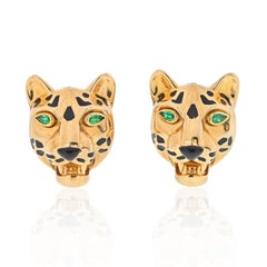 Cartier Ohrclips, 18 Karat Gelbgold, Panther, gepunktete Gesichter