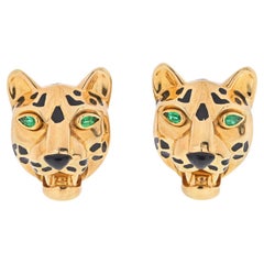 Cartier 18K Yellow Gold Panthere Spotted Faces Clip On Earrings