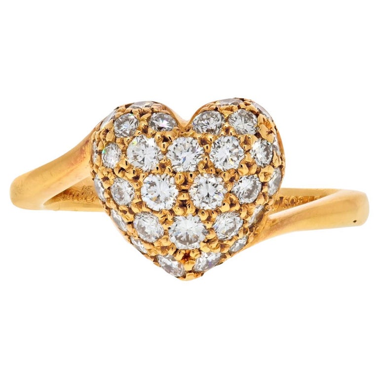 Cartier 18K Yellow Gold Pave Twisted Heart Diamond Ring at 1stDibs
