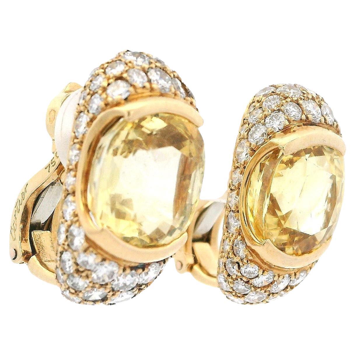Cartier or jaune 18 carats pavé avec saphir jaune au centre en vente