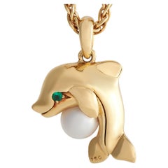 Cartier 18K Yellow Gold Pearl Dolphin Pendant Necklace