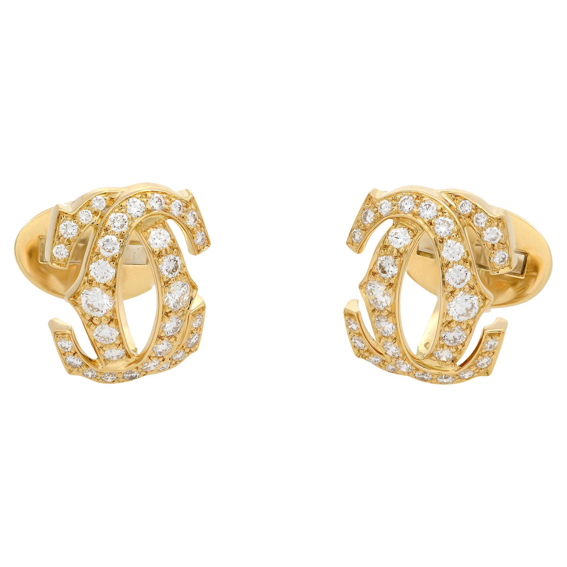 Cartier 18K Yellow Gold Penelope Double C Diamond Cufflinks 1.50Cttw