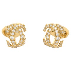 Cartier 18K Yellow Gold Penelope Double C Diamond Cufflinks 1.50Cttw