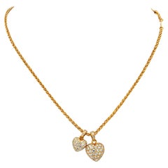 Cartier 18K Yellow Gold Puffy Hearts Pave Round Diamond Pendant Necklace
