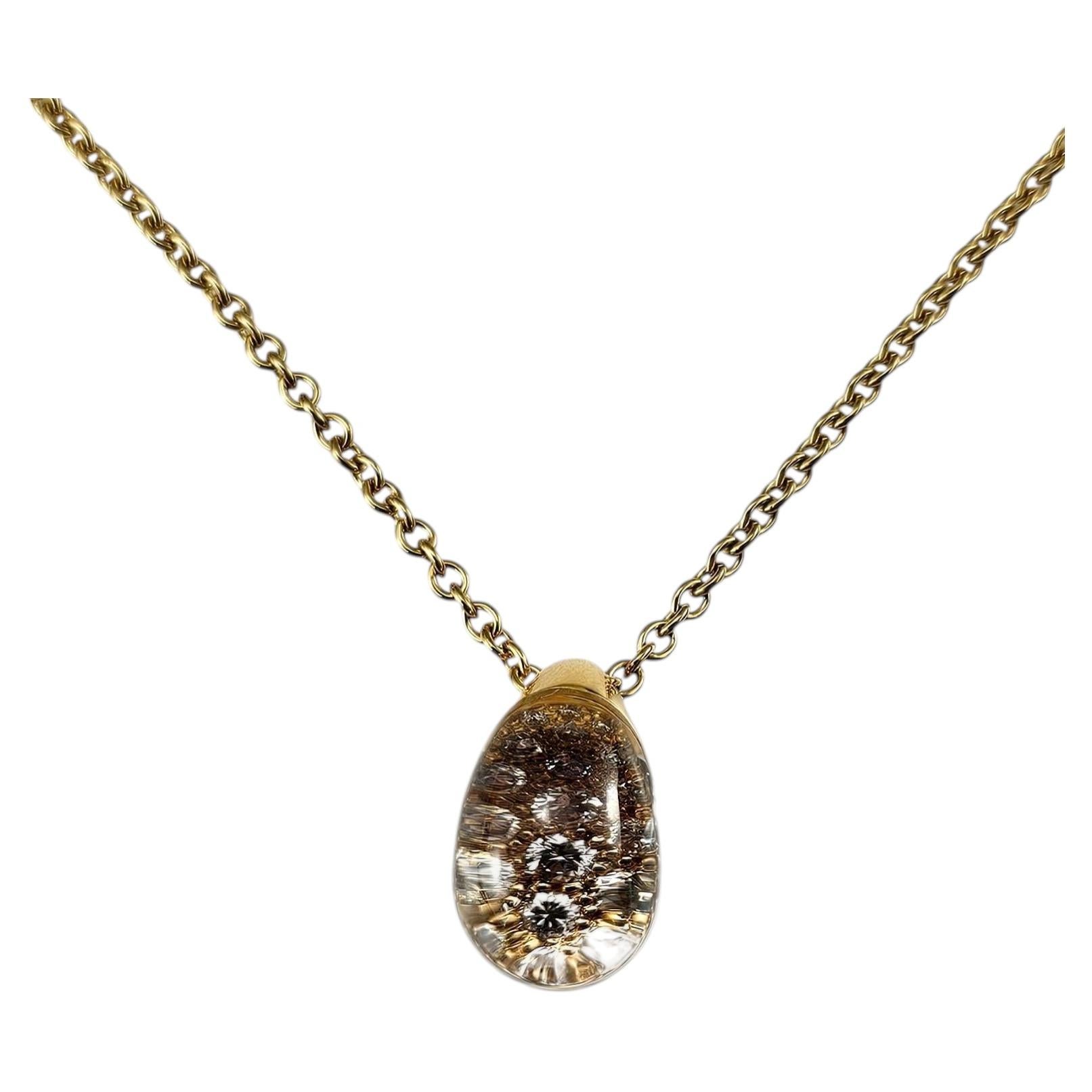 Cartier 18K Yellow Gold Rock Crystal Diamond Myst Pendant Necklace w/Box #25058 For Sale