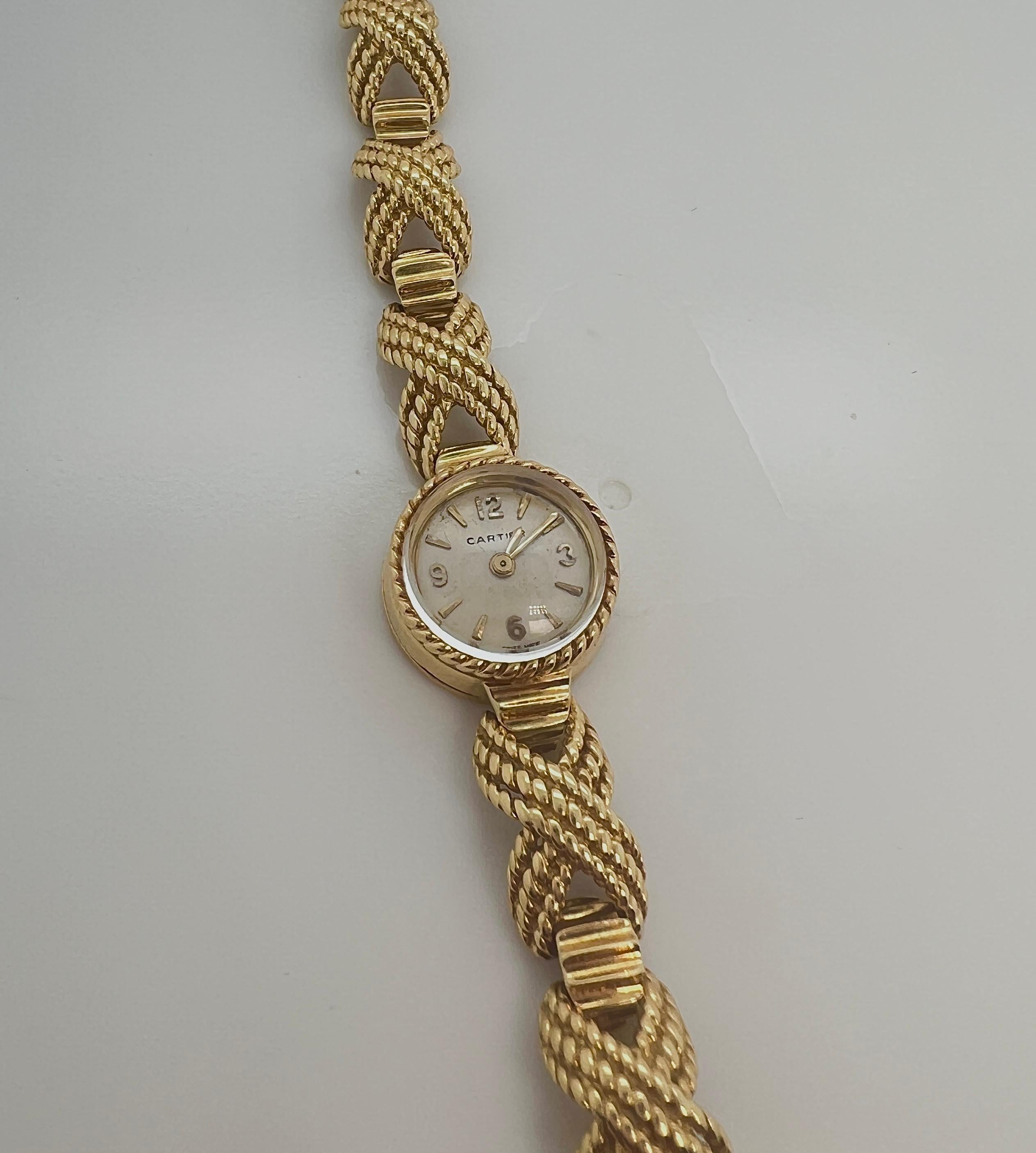 Cartier 18K Yellow Gold Rope Bracelet Watch In Excellent Condition In New York, NY