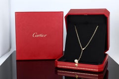 Cartier 18k Yellow Gold Round Diamond and 9mm Akoya Pearl Lariat Chain Necklace
