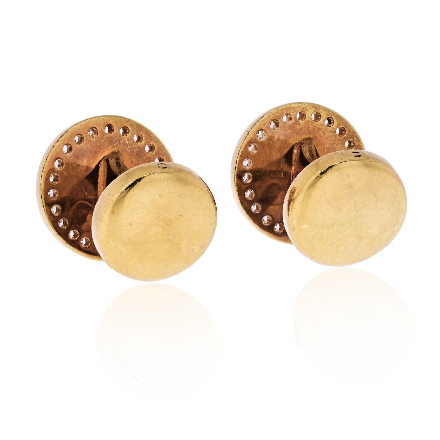Cartier 18K Yellow Gold Round Diamond Cufflinks In Good Condition In New York, NY