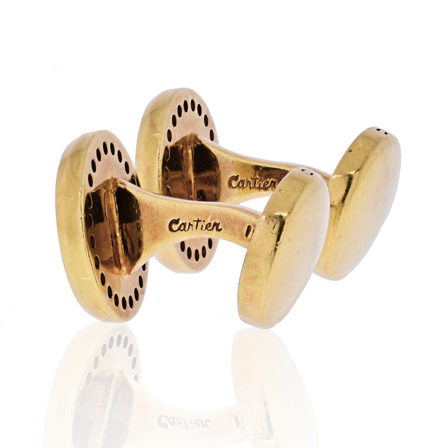 Women's or Men's Cartier 18K Yellow Gold Round Diamond Cufflinks