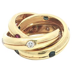 Cartier 18k Yellow Gold Round Ruby Sapphire & Diamond Rolling Band Ring sz4