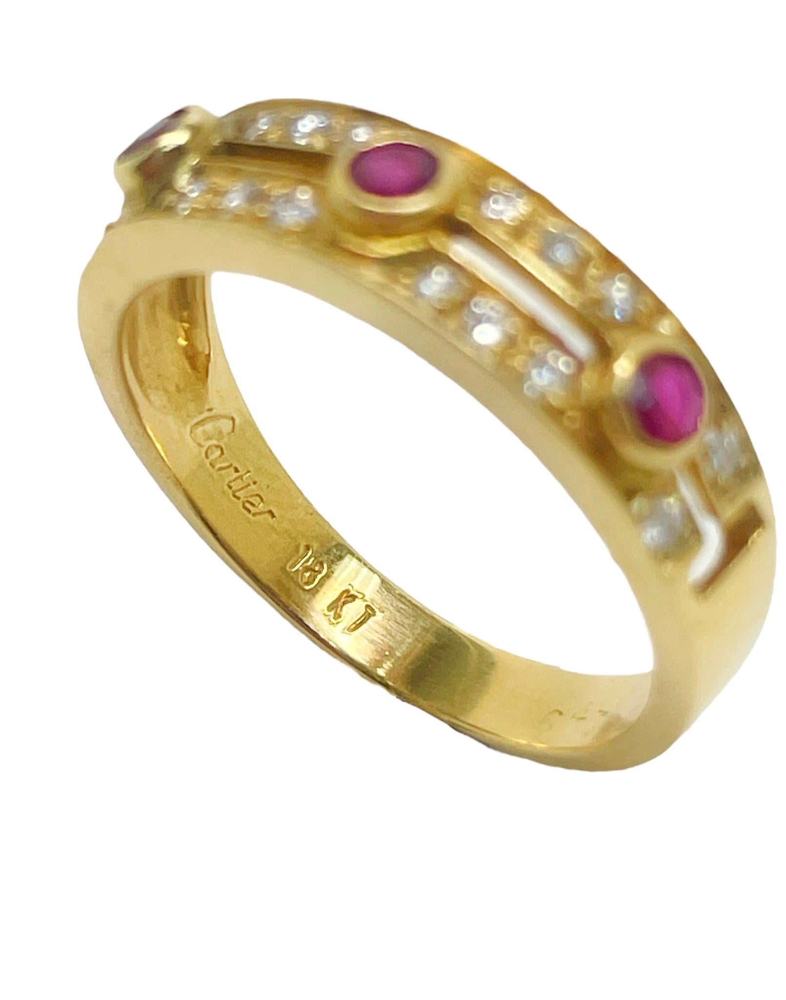 Round Cut Cartier, 18K Yellow Gold, Ruby and Diamond Ring For Sale