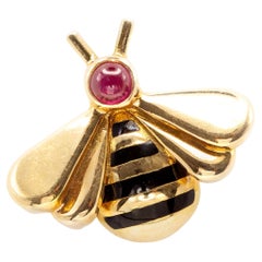 Cartier 18K Yellow Gold Ruby and Enamel Bee Pin c.1990s w/Certificate