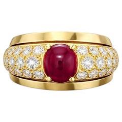 Cartier 18K Yellow Gold Ruby Cabochon and Diamond Ring