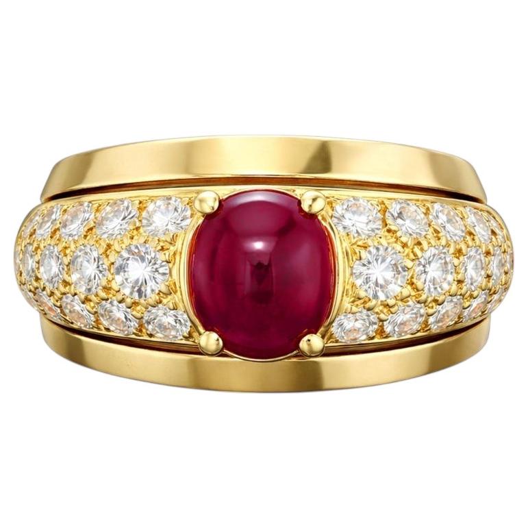 Cartier 18K Gelbgold Rubin Cabochon und Diamant Ring