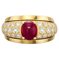 Cartier 18K Yellow Gold Ruby Cabochon and Diamond Ring