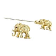 Cartier 18k Yellow Gold Ruby Elephant Mother & Child Pin Brooch