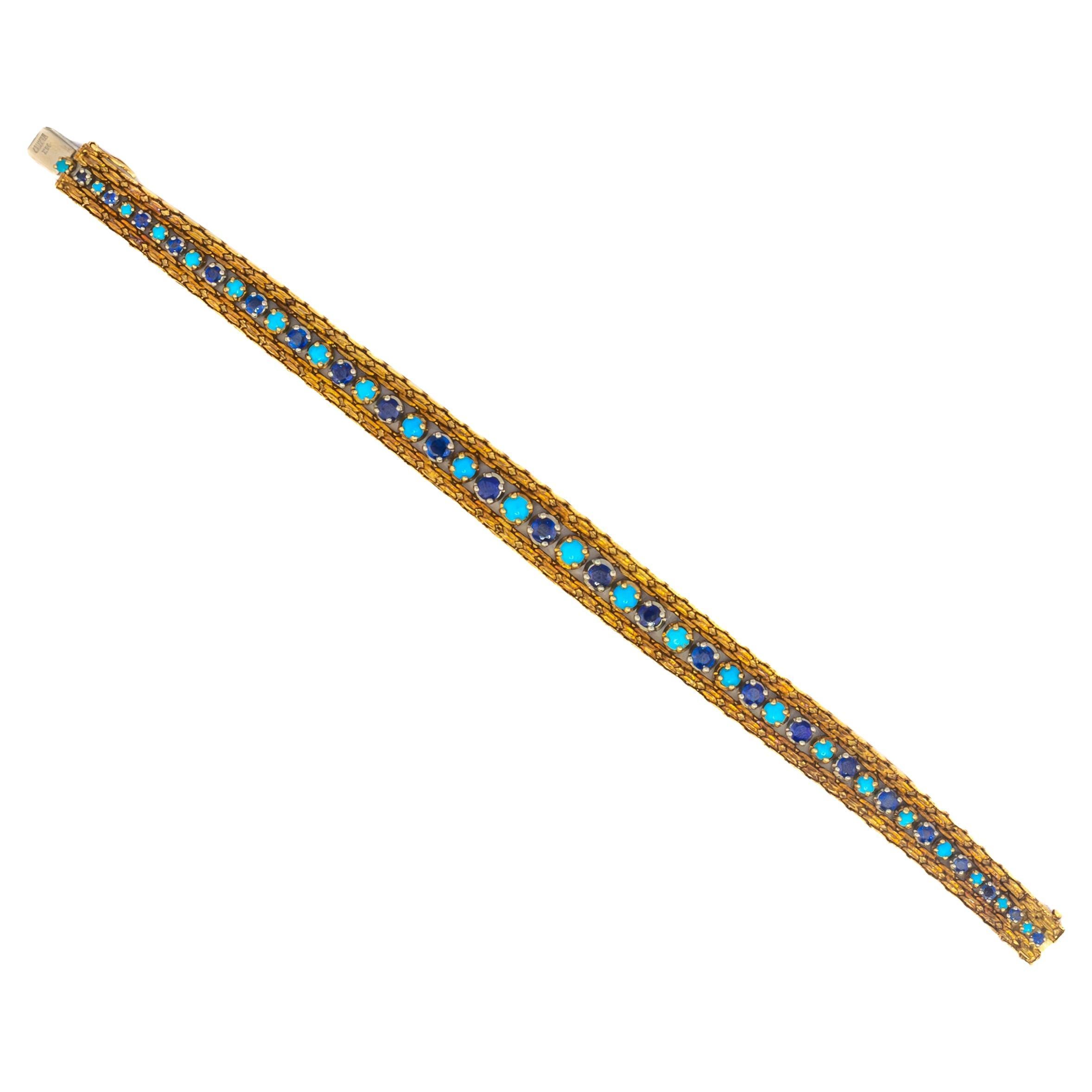 Cartier Pulsera Línea Zafiro y Turquesa Oro Amarillo 18K