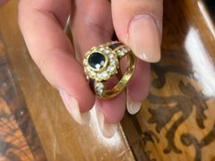 CARTIER 18k Yellow Gold, Sapphire & Diamond Cluster Ring Vintage 1980s