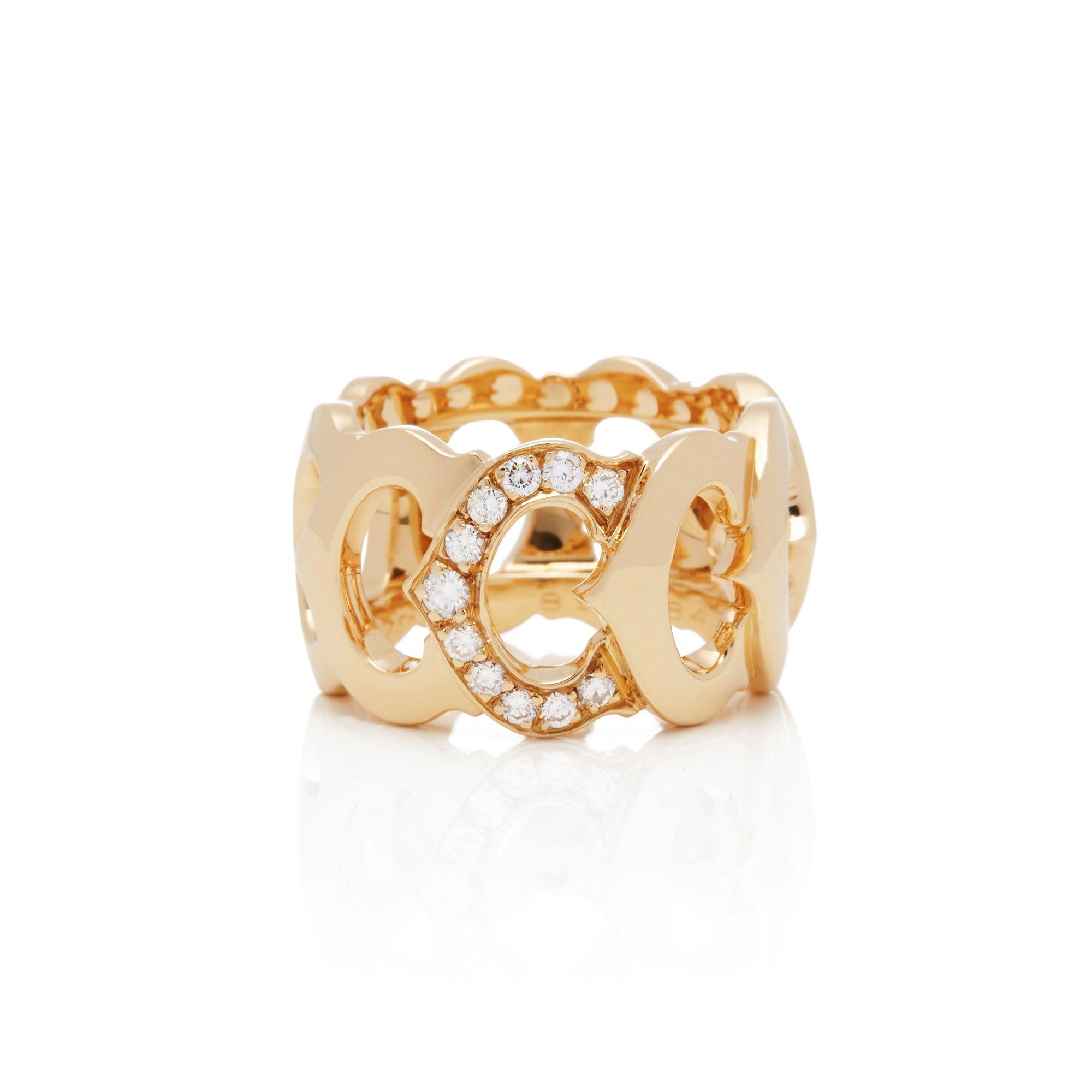 This Ring by Cartier is from their Signature CC Collection and features One Section set with Eleven Round Brilliant Cut Diamonds Totalling Approx 0.35cts Mounted in an 18k Yellow Gold Band. Complete with Xupes Presentation Box. UK Size M Centre, EU