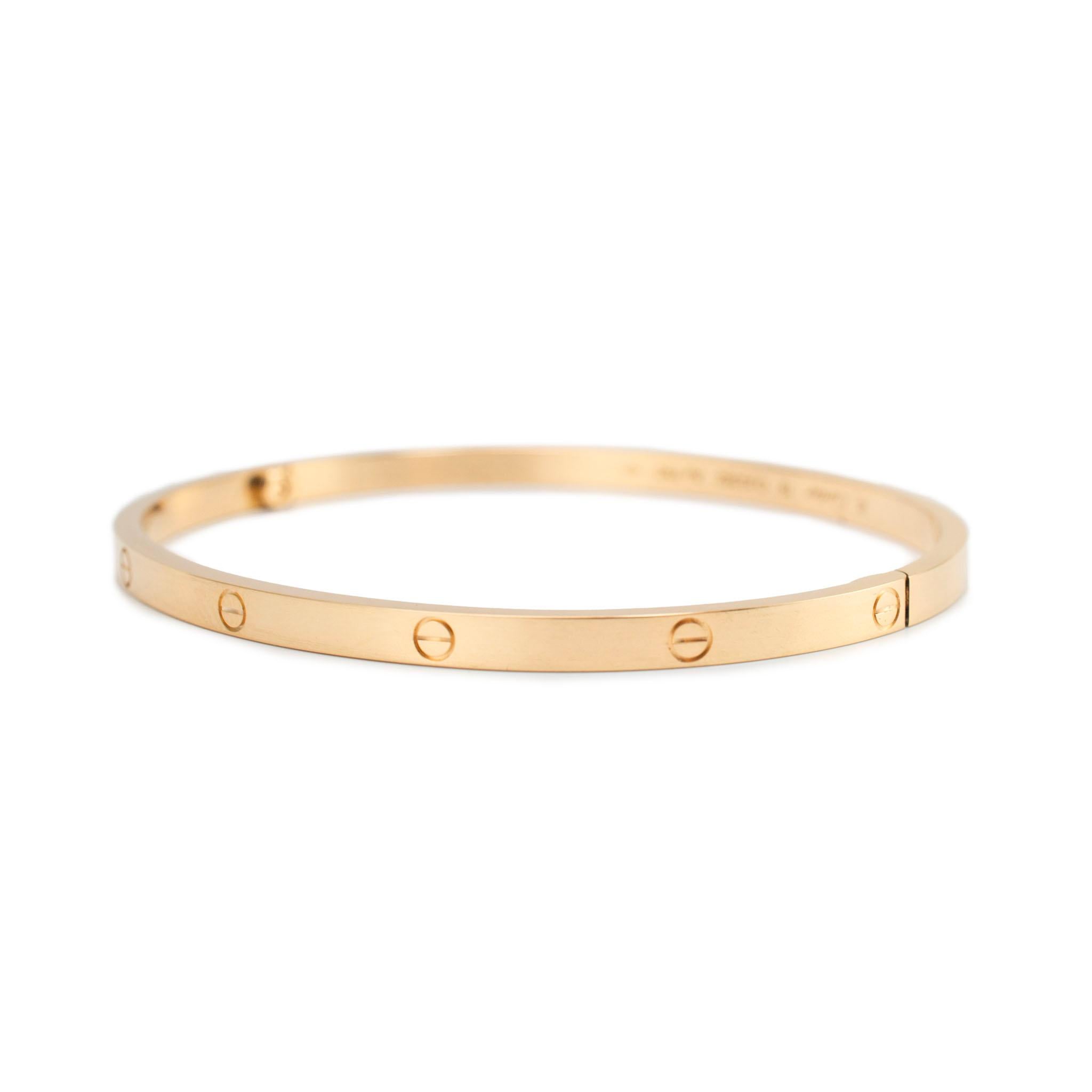 Cartier 18 Karat Gelbgold Kleiner Love Armreif Armband im Zustand „Hervorragend“ in Houston, TX