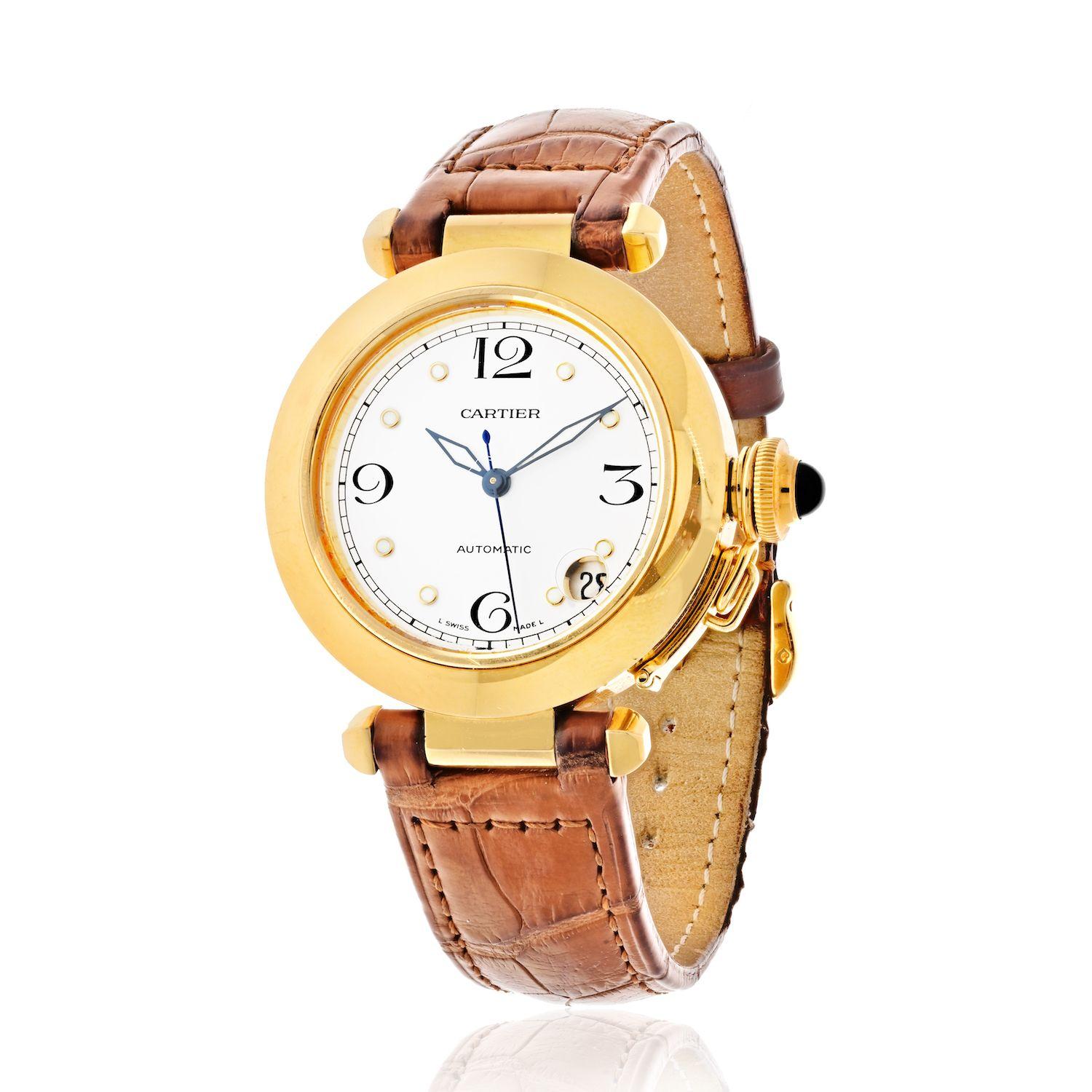 Modern Cartier 18k Yellow Gold Smooth Bezel White Dial Automatic Ladies Watch