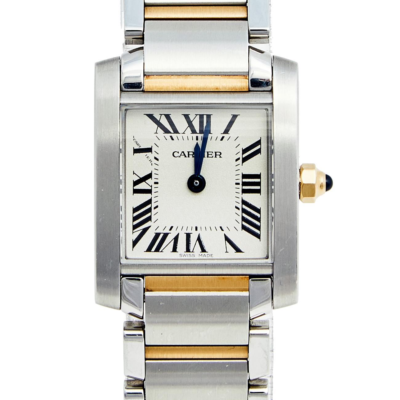 Cartier 18k Yellow Gold Stainless Steel Tank Francaise Women's Wristwatch 20 mm 2