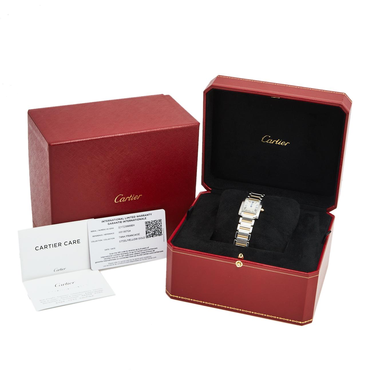 Cartier 18k Yellow Gold Stainless Steel Tank Francaise Women's Wristwatch 20 mm 4