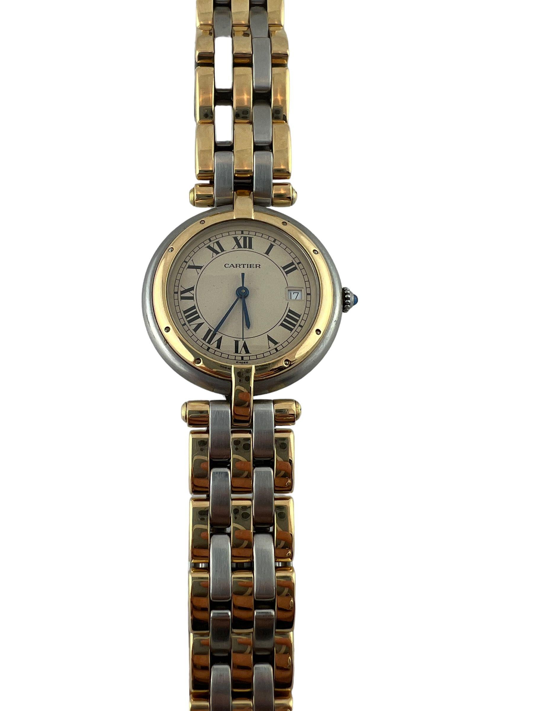 Cartier 18k Yellow Gold Steel Panthere Vendome Ladies Watch 3 Gold Bar In Good Condition In Washington Depot, CT