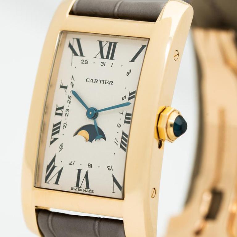 Women's or Men's Cartier 18 Karat Yellow Gold Tank Americaine Moon Phase Model 819908 For Sale