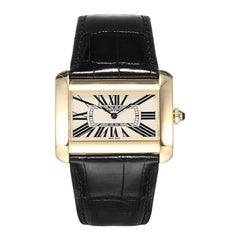 Cartier 18 Karat Yellow Gold Tank Divan Quartz Leather Watch
