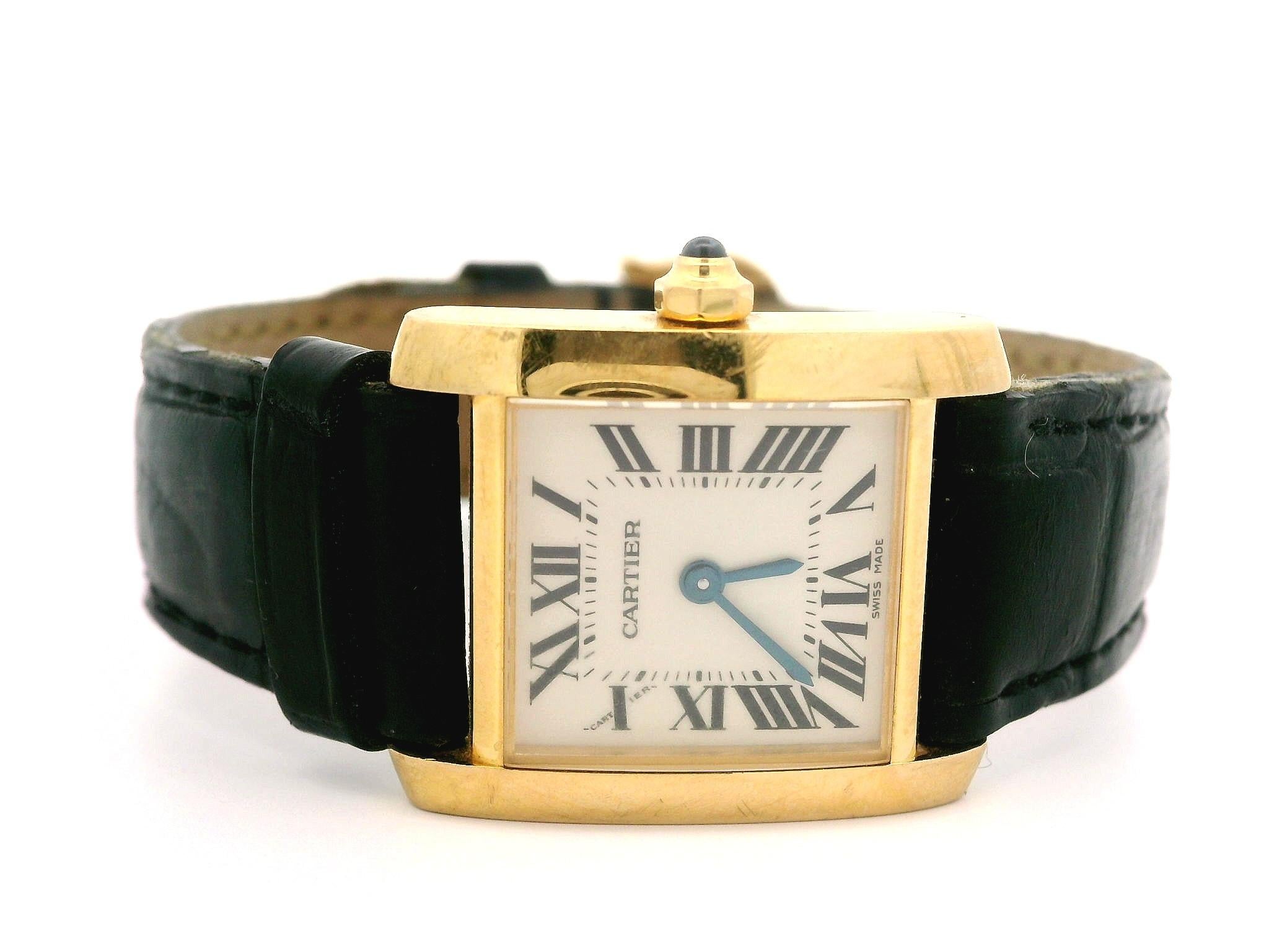Cartier 18k Yellow Gold Tank Francaise Ref. 2385 White Dial Leather Strap Ladies 2