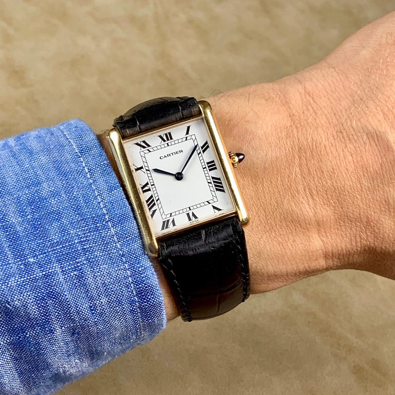  Cartier  18 Karat Yellow Gold Tank Jumbo Automatic Watch 