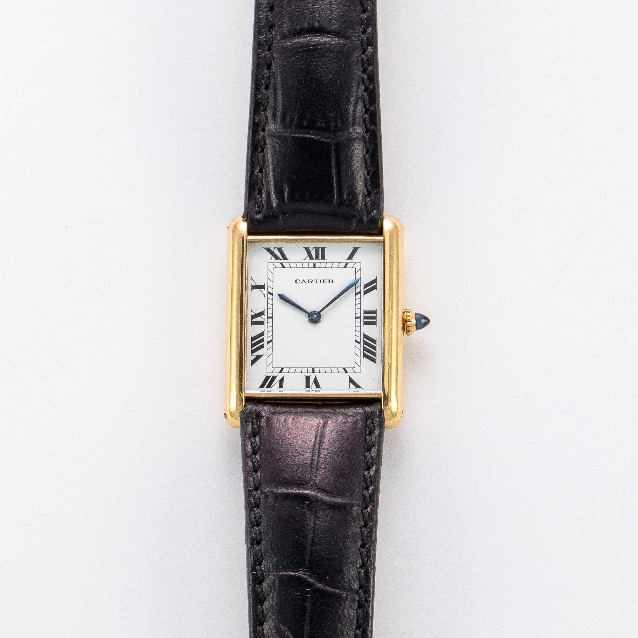 Cartier 18 Karat Yellow Gold Tank Jumbo Automatic Watch, 1970s In Good Condition For Sale In New York, NY