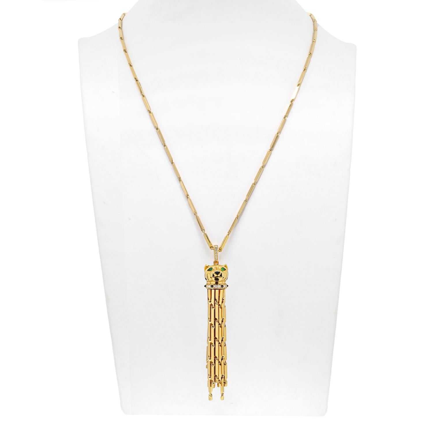 Indulge in the timeless allure of the Cartier Panthère Tassel Pendant, a luxurious piece that combines exquisite materials and meticulous craftsmanship. This pendant captures the essence of Cartier's iconic Panthère design, showcasing a harmonious