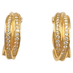 Cartier 18k Yellow Gold Trinity Diamond Hoop Earrings