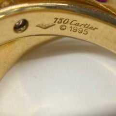Cartier 18 Karat Gelbgold 'Trinity' Diamant-Rubin- und Saphir-Ring Größe 5