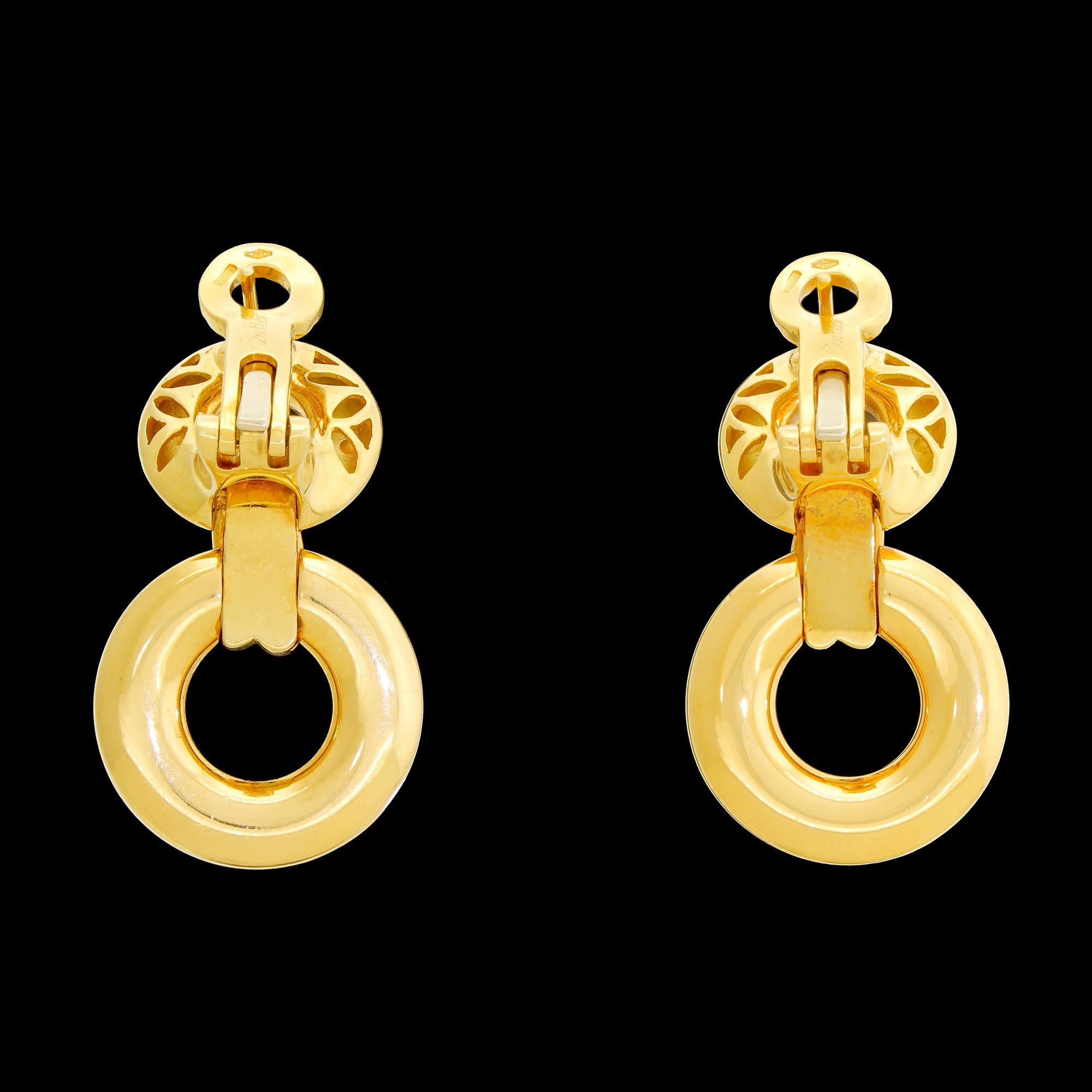 Modern Cartier 18 Karat Yellow Gold Trinity Drop Dangle Earrings W Certificate COA